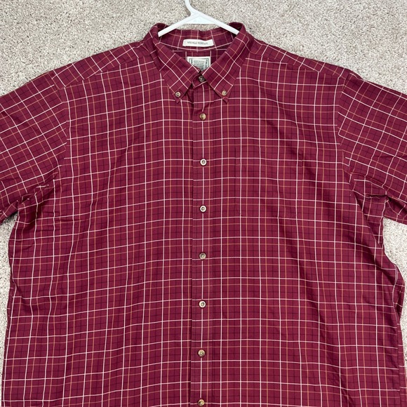 L.L. Bean Mens Shirt 2XLT Button Down Plaid Maroon Pocket Wrinkle Resistant Tall